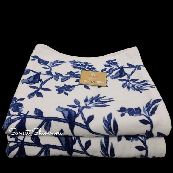 6pc Chinoiserie Floral Song Bird Velour Bath Hand Tip Towel Set Deborah Connolly - Picture 7 of 8